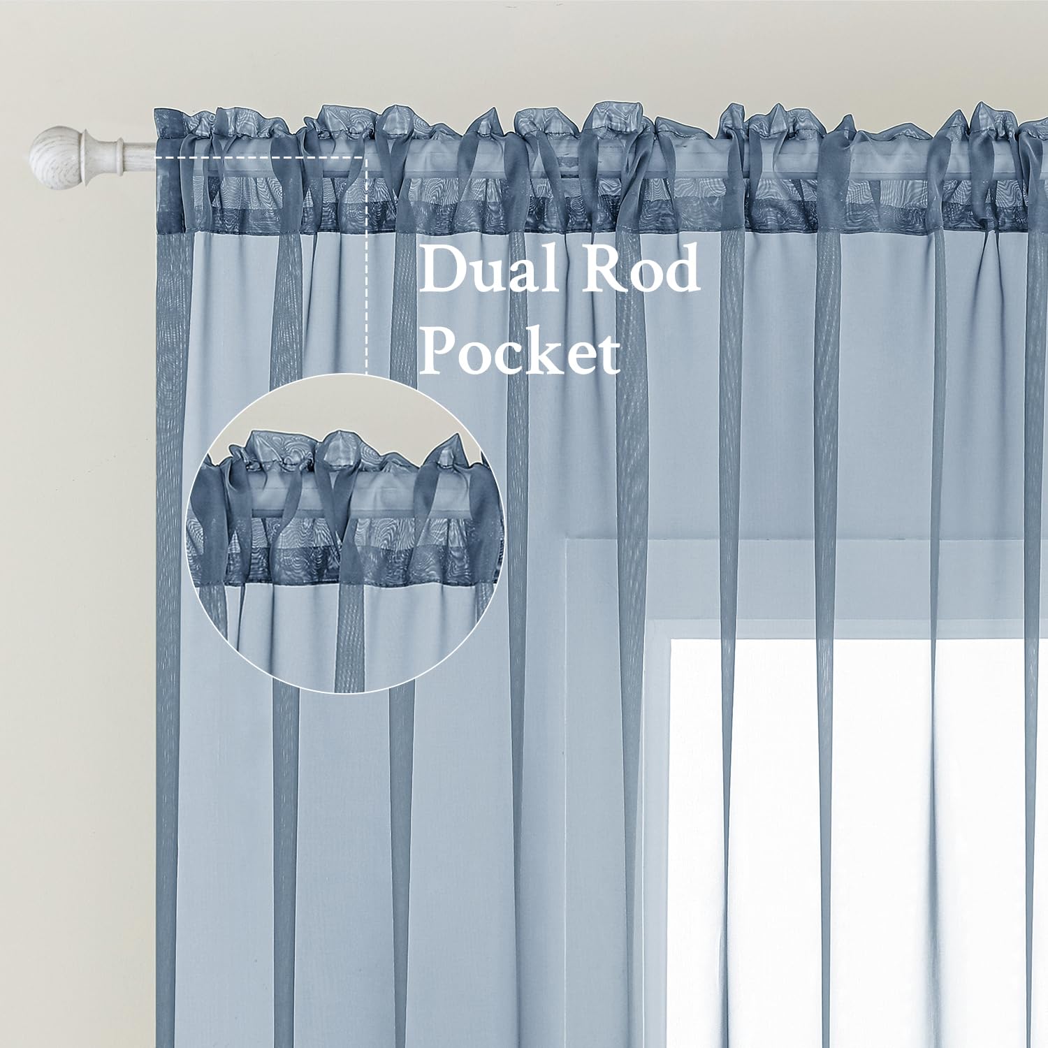 MIULEE Dusty Blue Sheer Curtains 54 X 90 Inches, 2 Panels