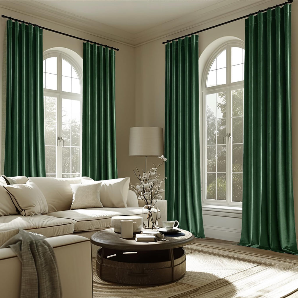 MIULEE Velvet Curtains 52x96 inches 2 Panels Hunter Green Blackout Curtains