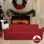 Easy-Going Stretch Oversized Sofa Slipcover 1-Piece Sofa Cover Furniture Protector Couch Soft with Elastic Bottom for Kids, Polyester Spandex Jacquard Fabric Small Checks Christmas Red