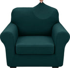 XINEAGE 2026 New 2 Piece Chair Cover with Arms Super Stretch Chair Slipcover for Living Room Pet Dog Universal Slip Cover Anti Slip Armchair Furniture Protector (Blackish Green), 31"-46"(1 Cushion)