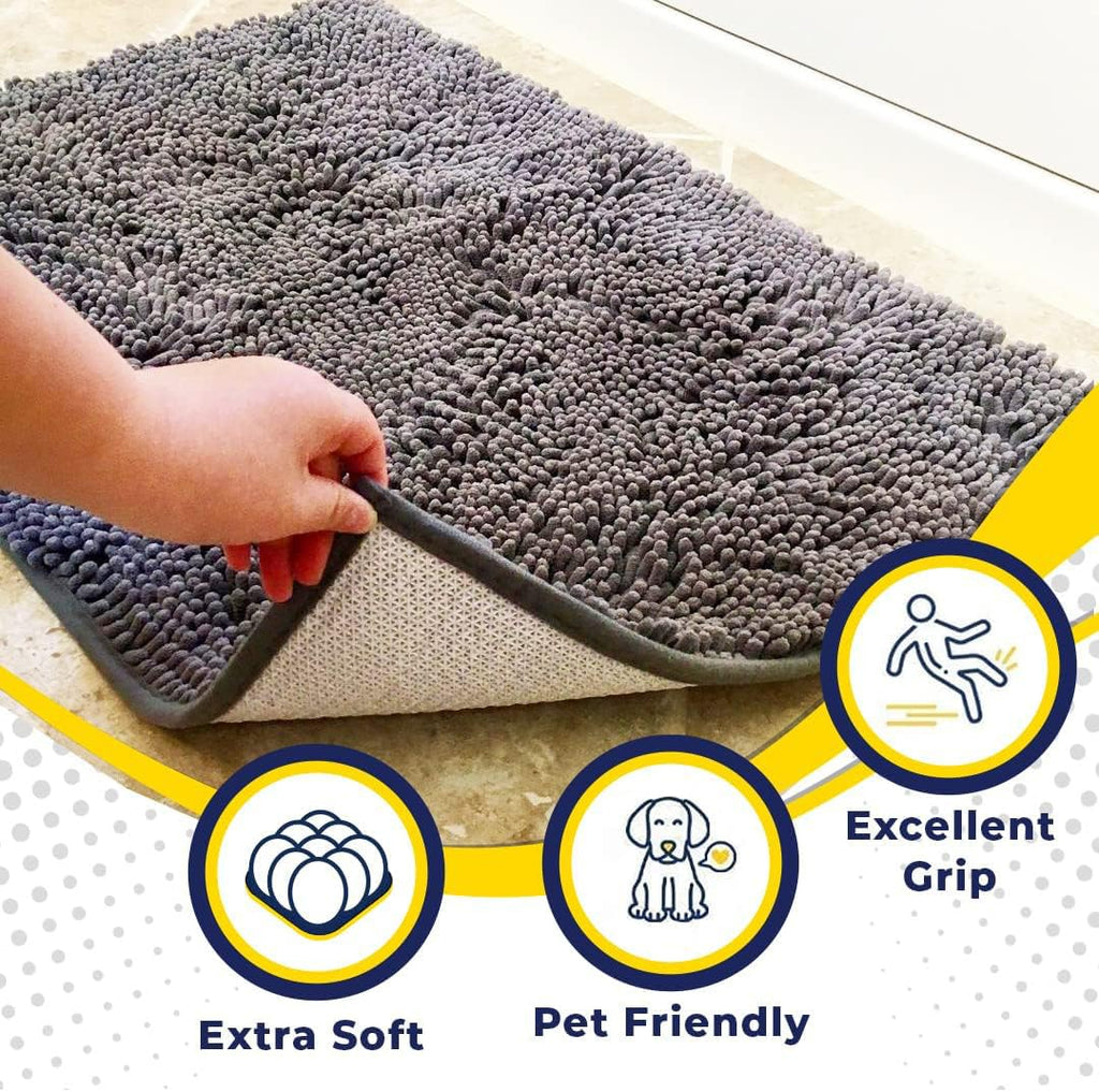 Muddy Mat® | Super Water Absorbent Door Mat Indoor, Microfiber Quick Dry Chenille Entryway Rug, Slip Resistant Front Door Mat, Indoor Mats for Entryway, Machine Washable Pet Rug, Grey 24"x36"