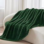 BEDELITE Fleece Throw Blanket for Couch - 300GSM Soft & Warm Fluffy Forest Green Blanket, Decorative and Giftable Striped Blankets for Women, Men, 50"x60"