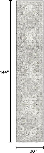 Madane Hallway Runner Rug 2'6''x12' Kitchen Runner, Non Slip Vintage Runners for Hallways Washable Kitchen Rugs Soft Low Pile 2.5x12 ft Rug Runner for Laundry Room, Entryway and Bedroom, Ivory/Brown