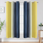 Estelar Textiler Navy Blue and Yellow Ombre Blackout Curtains for Living Room, Full Room Darkening Grommet Curtains for Bedroom, Thermal Insulated Light Blocking Gradient Drapes, 42Wx72L, 2 Panels