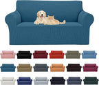 Cupuamon 2026 New Stretch Loveseat Sofa Slipcovers Couch Cover for 2 Cushion Furniture Protector Sofa Covers with Elastic Bottom Jacquard Fabric Small Checks for Pets, Kids - Peacock Blue