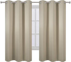 LEMOMO Beige Blackout Curtains 34 x 63 Inch Length/Set of 2 Curtain Panels/Thermal Insulated Room Darkening Blackout Curtains for Bedroom