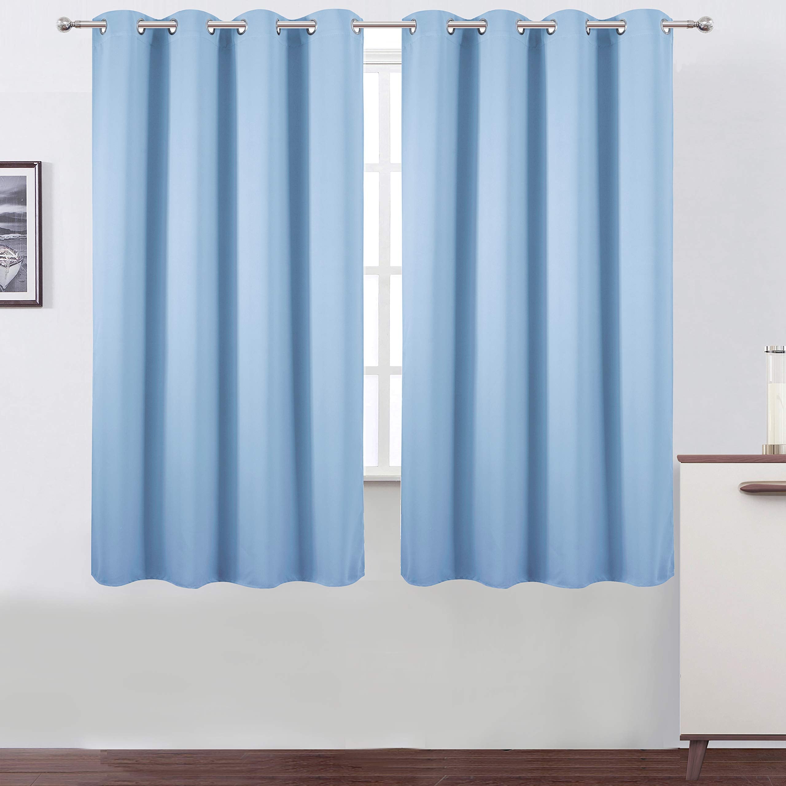 LEMOMO Sky Blue Blackout Curtains 66 x 63 Inch Length/Set of 2 Curtain Panels/Thermal Insulated Room Darkening Blackout Curtains for Bedroom