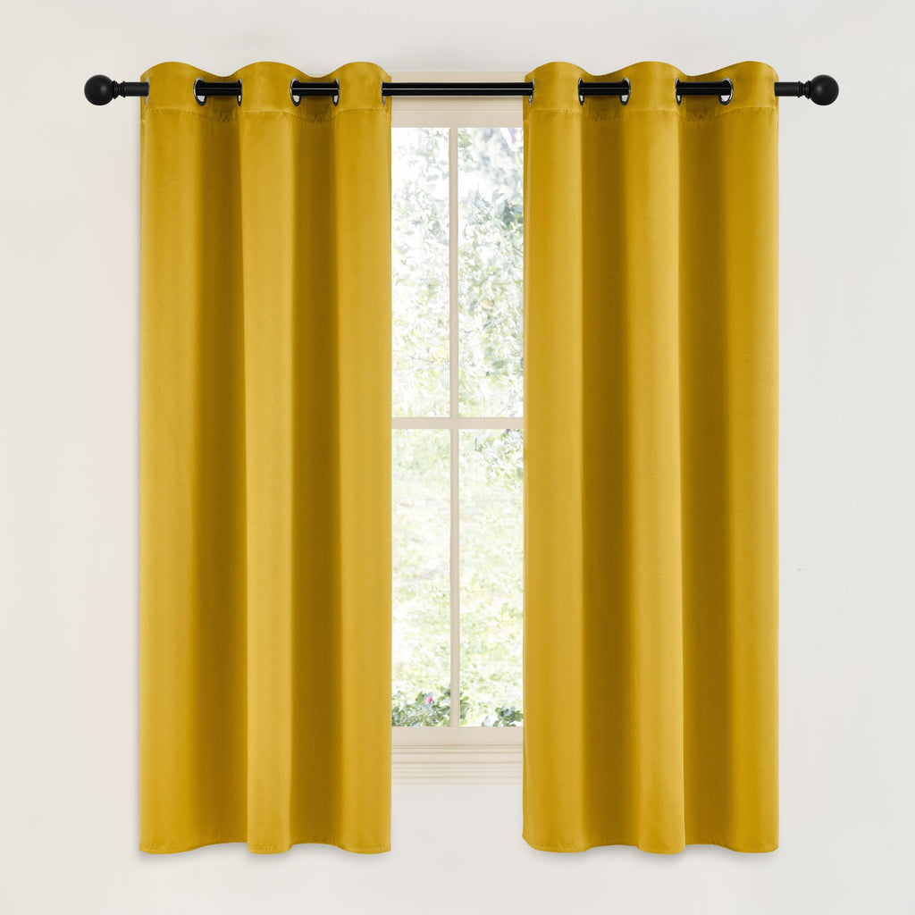 NICETOWN Gold Blackout Cafe Faux Silk Curtains for Small Windows, 42" Wide by 63" Long, 2 Panels, Grommet Privacy Blackout Satin Drapes for Home Decoration