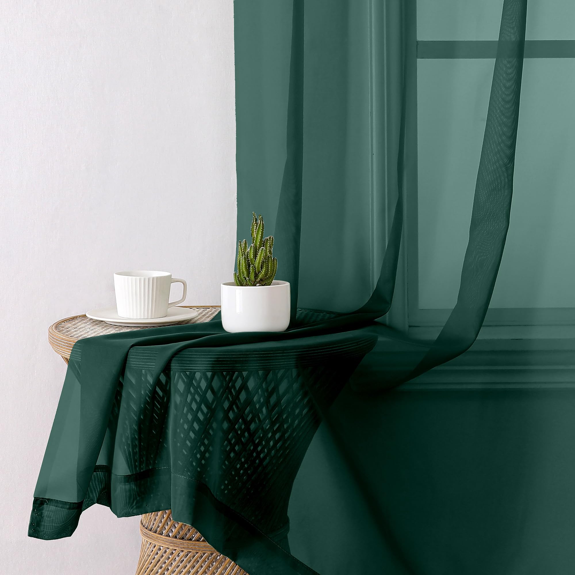 Aiyufeng Hunter Green Sheer Curtain Drapes 84 Inch Length 2 Panels for Living Room, Light Filtering Voile Green Drapes for Bedroom, Patio, Sliding Door, Each 40" W x 84" L