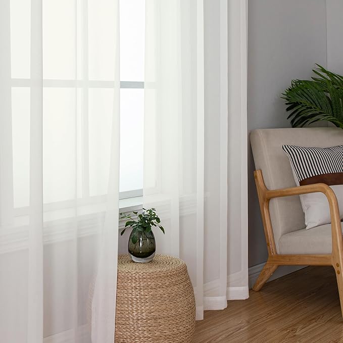 Simplebrand Ivory Sheer Curtains 63 Inch Length 2 Panels, Rod Pocket Solid Color Window Sheer Curtain Panels, Elegant Curtains & Drapes for Living Room, Bedroom 2 Panels (Ivory, 42" W x 63" L)
