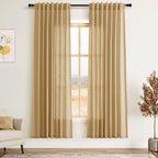 Gold Yellow Linen Curtains 72 Inch Length for Living Room Sheer Lightweight Door Drapes 2 Panels Set for Kids Bedroom Light Filtering Back Tab Rod Pocket Curtain for Kitchen Protect Privacy 52x72