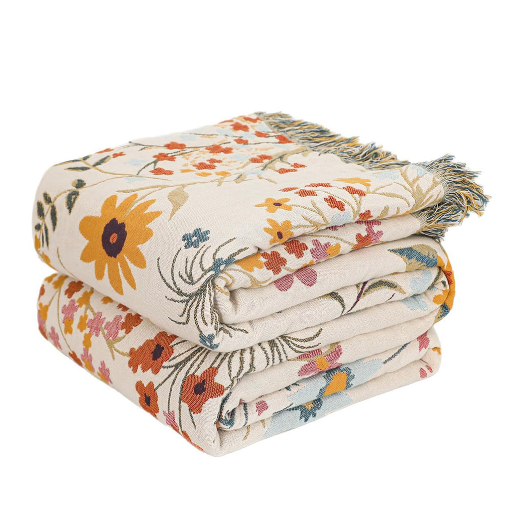 MSGKV Boho Throw Blanket 50"x60" Cotton Throw for Couch Sofa, Floral Quilt