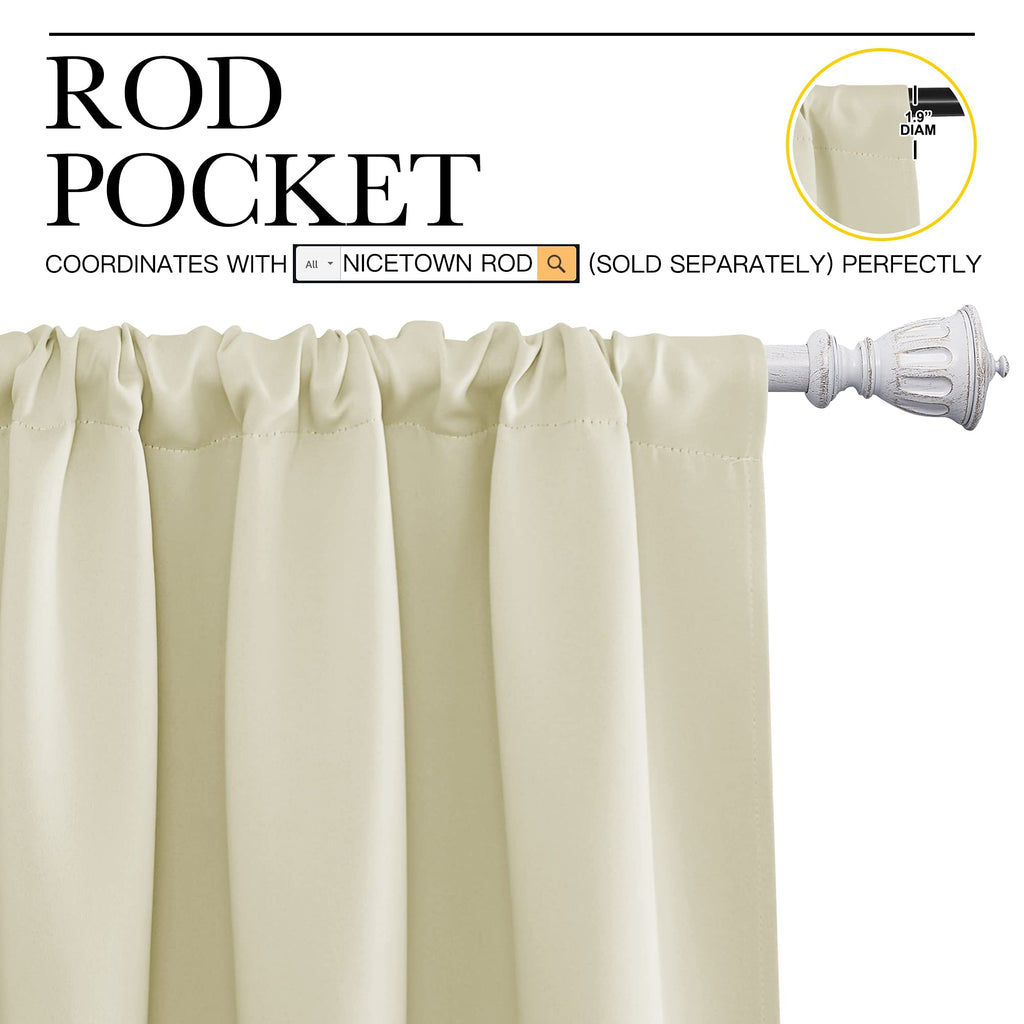 NICETOWN Living Room Curtains, Home Decorations Thermal Insulated Solid Rod Pocket Blackout Drapes for Cafe (Beige, One Pair, 52 x 72-inch)