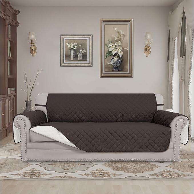 Easy-Going Reversible Oversized Couch Cover for 3 Cushion Couch Sofa Cover for Dogs Water Resistant Furniture Protector Cover with Foam Sticks for Pet (Oversized Sofa, Chocolate/Ivory)