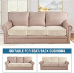 H.VERSAILTEX Velvet Stretch Couch Cushion Cover Plush Cushion Slipcover for Chair Loveseat Sofa Cushion Furniture Protector Seat Cushion Sofa Cover (3 Piece Sofa Cushion Covers, Cream)