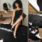 AROGAN Faux Cow Hide Rug, Premium Cow Print Rug Animal Area Rug for Western Decor, Cowhide for Bedroom, Living Room, Cute Decor Black and White, 6.2 x 7 Feet
