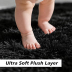 Shag Area Rug for Bedroom 3x5,Black Fluffy Area Rugs for Living Room,Soft Fuzzy Rug Non-Shedding Indoor Plush Carpet for Kids Bedroom Nursery Dorm Home Decor