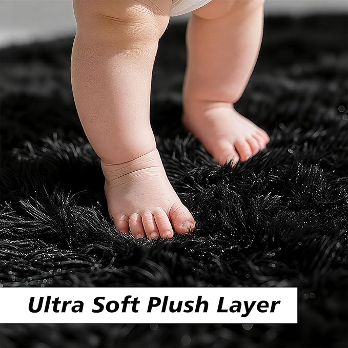 9x12 Fluffy Area Rugs for Living Room,Large Fuzzy Shag Area Rug for Bedroom,Black Soft Non-Shedding Indoor Plush Carpet for Kids Bedroom Nursery Home Decor