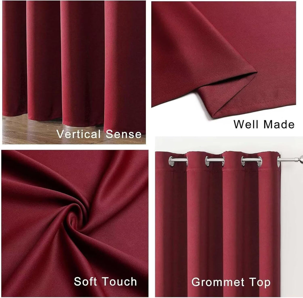 Joydeco Blackout Curtains for Bedroom 96 inch Long 2 Panels, Thermal Insulated Room Darkening Curtains with Grommets, Soft Window Drapes for Living Room (W52 x L96 Inch, Burgundy Red)