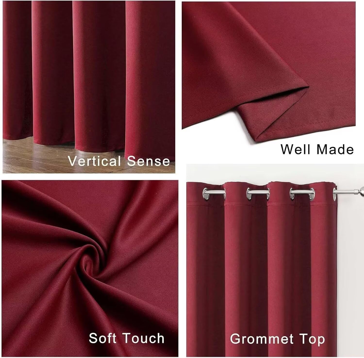 Joydeco Blackout Curtains for Bedroom 96 inch Long 2 Panels, Thermal Insulated Room Darkening Curtains with Grommets, Soft Window Drapes for Living Room (W52 x L96 Inch, Burgundy Red)