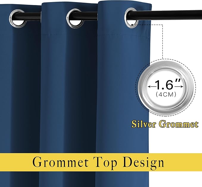 NICETOWN Blackout Window Curtains 72 inches Long, Thermal Insulated Grommet Room Darkening Window Treatments for Bedroom/Living Room, Moroccan Blue, Set of 2, W37 x L72