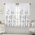 HOMEIDEAS Non-See-Through Dry Rose and White Privacy Sheer Curtains 52 X 63 Inch Length 2 Panels, Leaf Floral Printed Light Filtering Semi Sheer Window Curtains Drapes for Bedroom Living Room