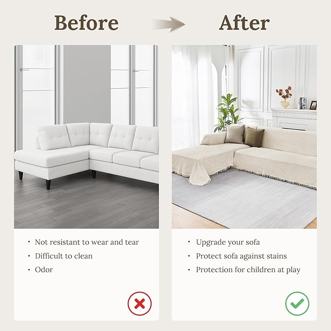 HOMERILLA Sectional Couch Covers for Sectional Sofa L Shaped Sofa Cover Blanket 2 Pieces L Shape Furniture Protector for Pets Dogs (Ivory, XX-Large)