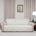 PureFit Reversible Quilted Sofa Cover, Water Resistant Slipcover Furniture Protector, Washable Couch Cover with Non Slip and Elastic Straps for Kids, Pets (Oversized Sofa, Ivory/Ivory)