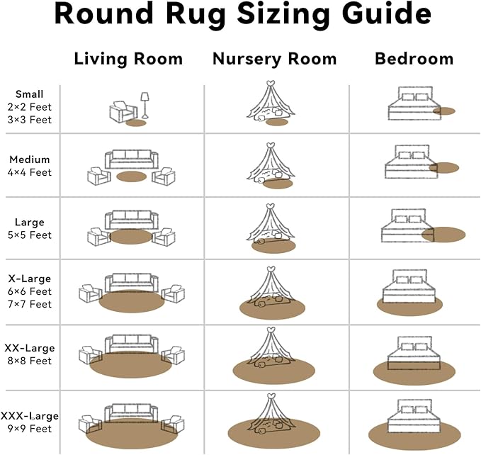 OLANLY Taupe Round Rugs for Bedroom - Machine Washable, 7 ft Circle Area Rugs for Living Room, Soft and Fluffy Shaggy Carpet for Teen Girl and Boys, Nursery Rooms, Dorms, Home Decor Aesthetic