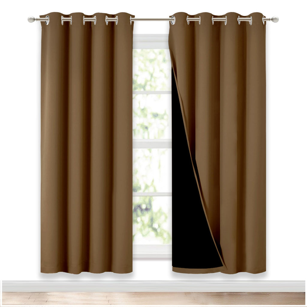 NICETOWN 100% Blackout Window Curtain Panels, Gold Brown, 2 Pieces, 52-inch Wide Per Panel, Full Light Blocking Drapes with Black Liner for Nursery, 72-inch Drop Thermal Insulated Draperies