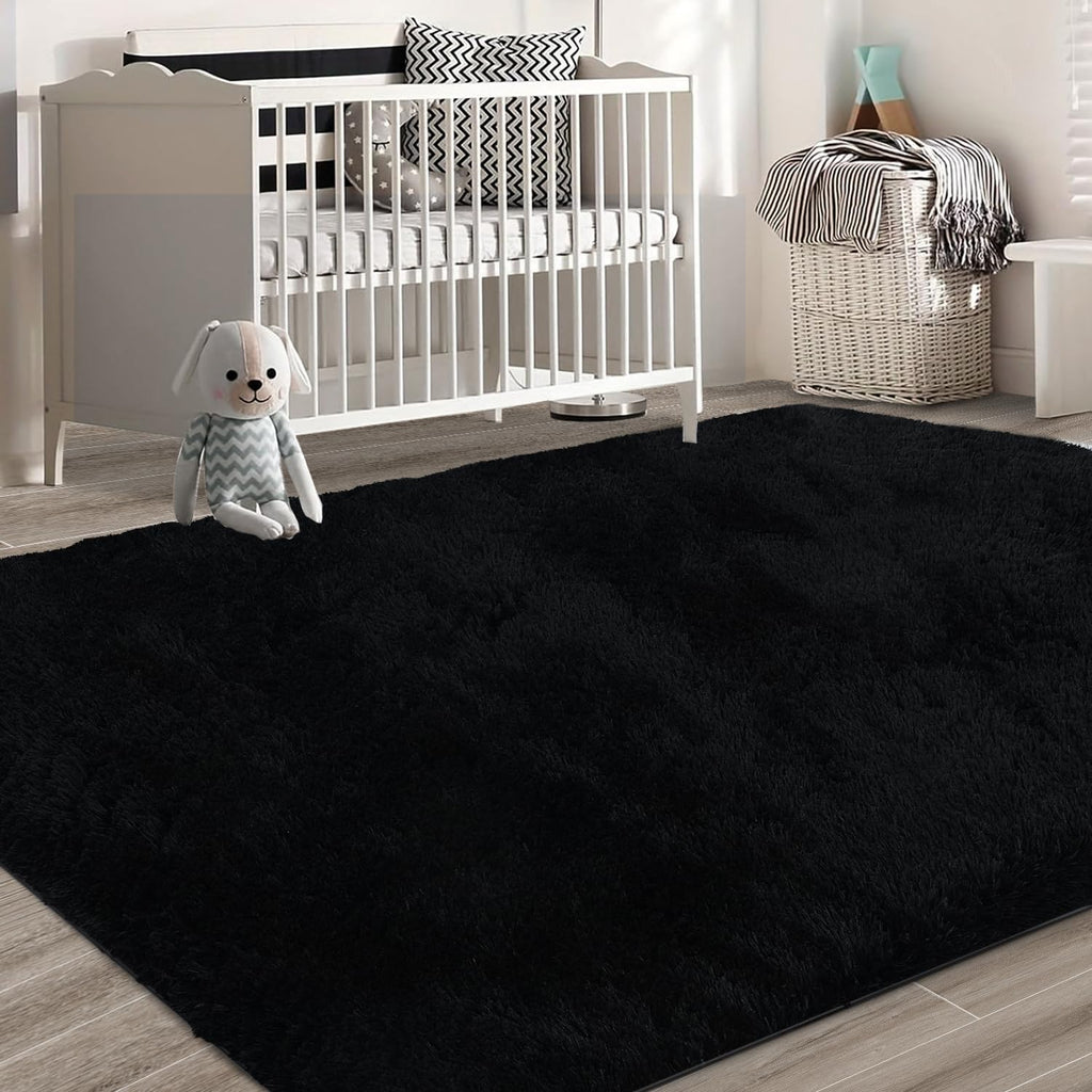 10X14 Large Shag Area Rugs for Living Room Bedroom,Big Soft Black Fluffy Rug for Bedroom Dorm,Indoor Carpet Plush Rugs for Living Room Home Decor,Black
