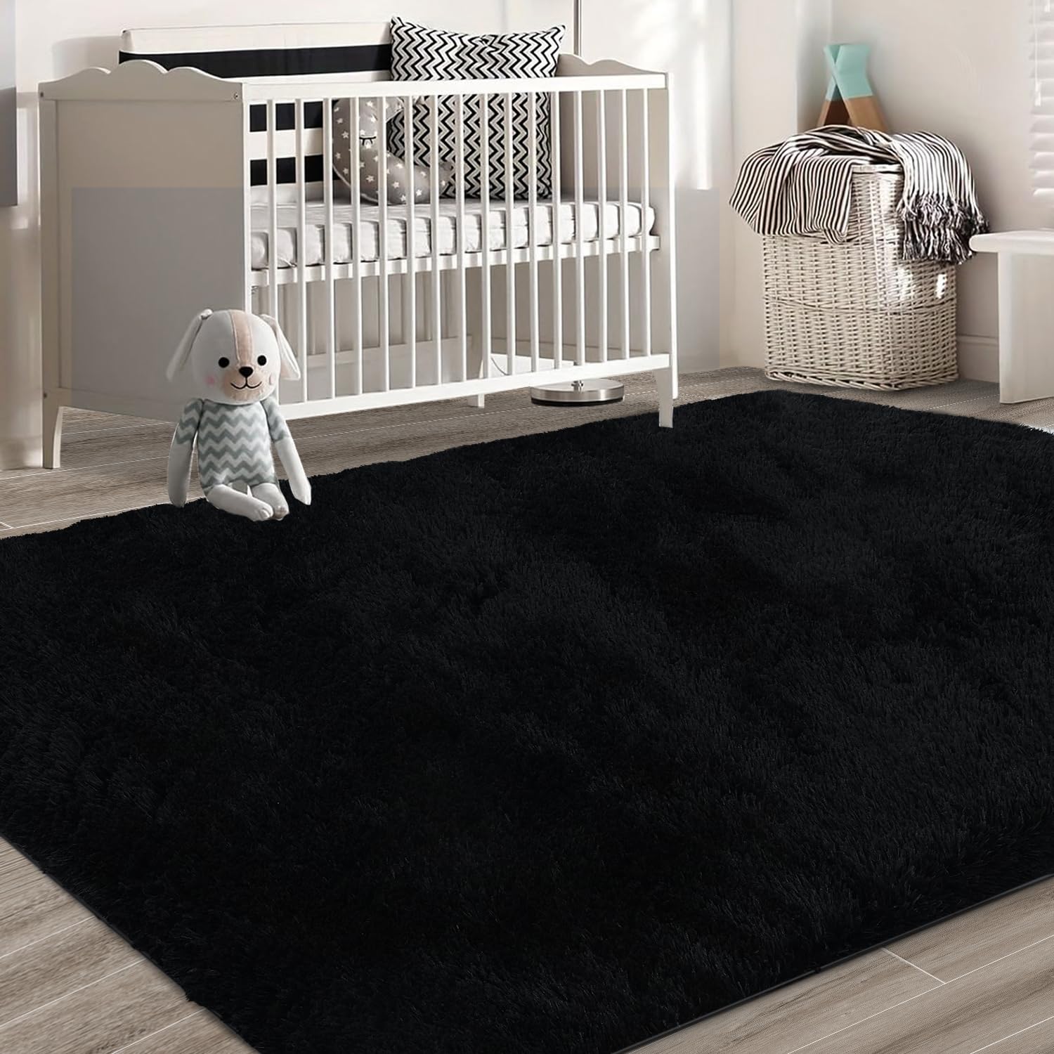 10X14 Large Shag Area Rugs for Living Room Bedroom,Big Soft Black Fluffy Rug for Bedroom Dorm,Indoor Carpet Plush Rugs for Living Room Home Decor,Black