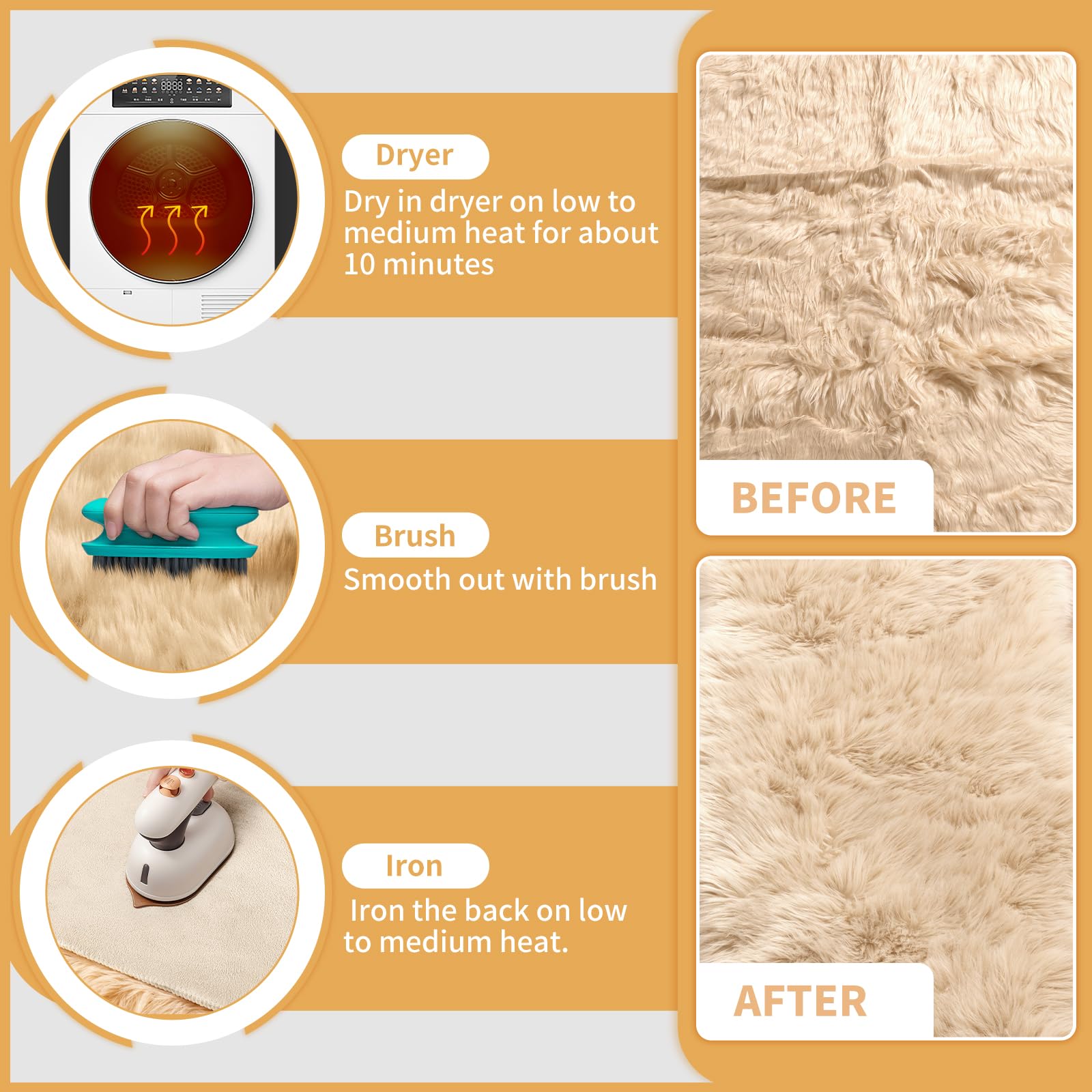 Ciicool Beige Faux Fur Sheepskin Rug 8 x 10 Feet, Large Sofa Fluffy Carpet