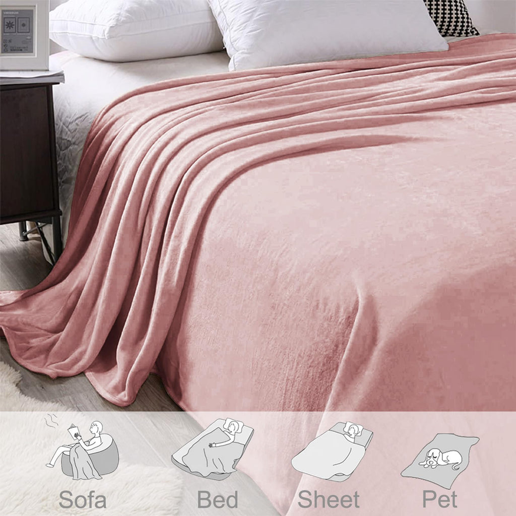 Exclusivo Mezcla Soft Large Fleece Throw Blanket for Couch, Dusty Pink