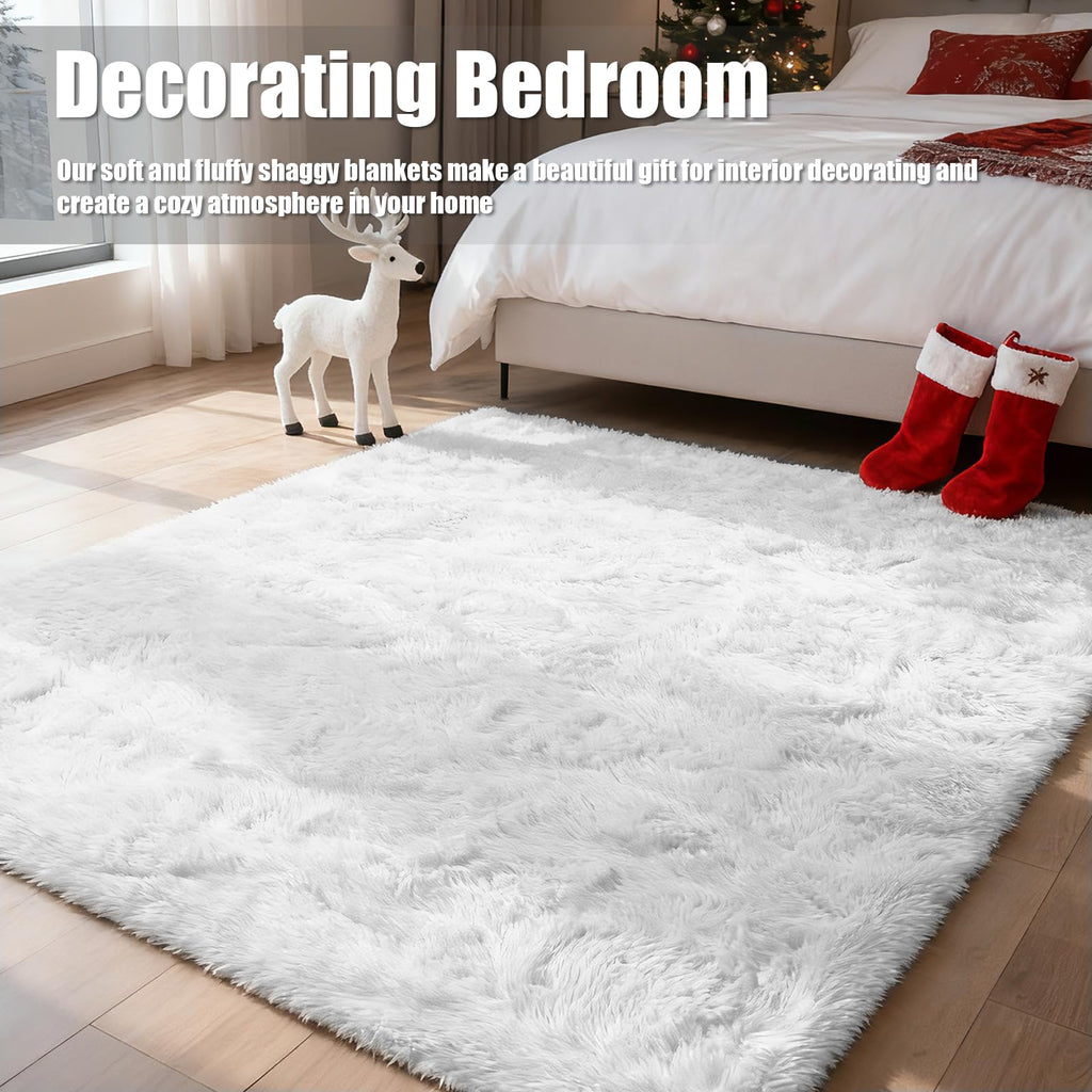 9x12 Fluffy Area Rugs for Living Room Bedroom,Large White Fuzzy Shag Rug