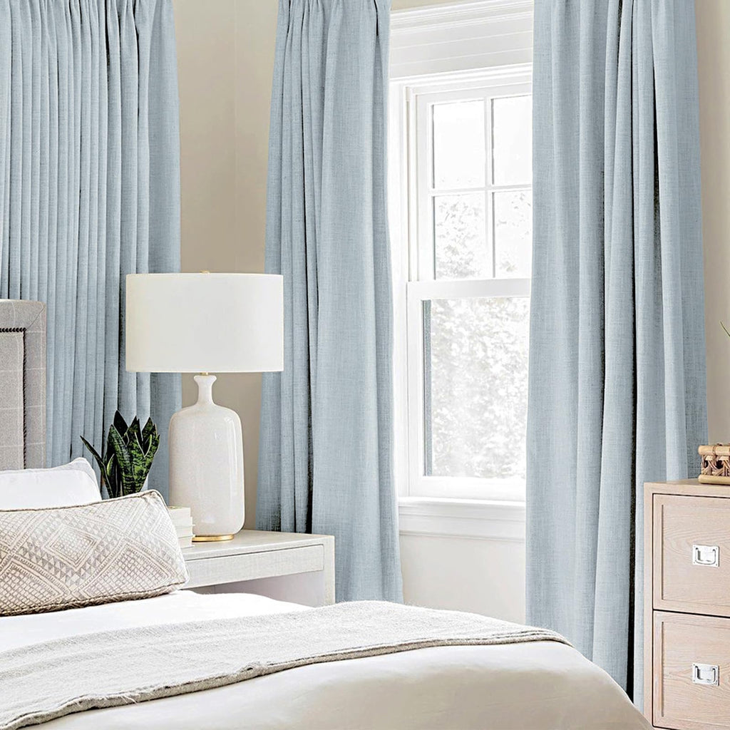 MIULEE 100% Blackout Linen Curtains for Bedroom 52x96 Inches Chambray Blue