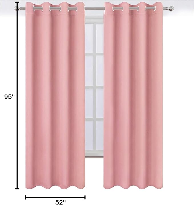LEMOMO Pink Thermal Blackout Curtains/52 x 95 Inch/Set of 2 Panels Room Darkening Curtains for Bedroom