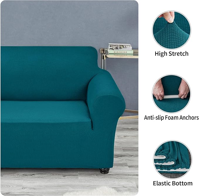 Joccun Stretch Chair Couch Cover,1-Piece Sofa Slipcover Spandex Jacquard Fabric Sofa Covers with Elastic Bottom,Washable Furniture Protector for Dogs,Cats,Kids(Armchair,Peacock Blue)