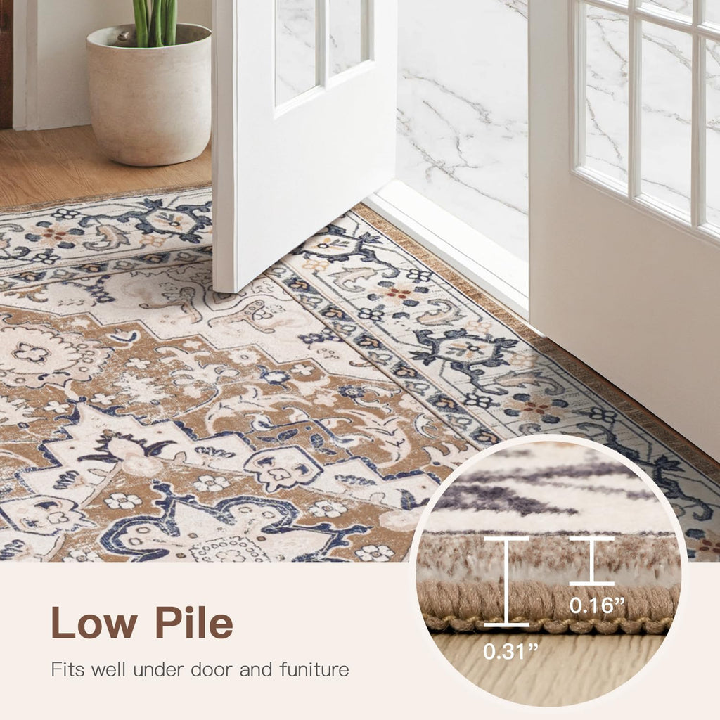 Lofus 4x6 Area Rugs for Living Room Bedroom, Soft Boho Carpet Floral Brown