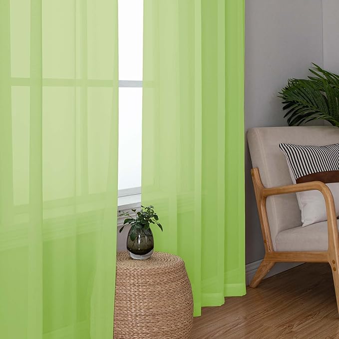 OWENIE Lime Kitchen Sheer Curtains for Bedroom Living Room 45 Inch Length, Bedroom, Soft Solid Light Filtering Voile Short Sheer Curtain for Small Window, 42" W x 45" L, Lime