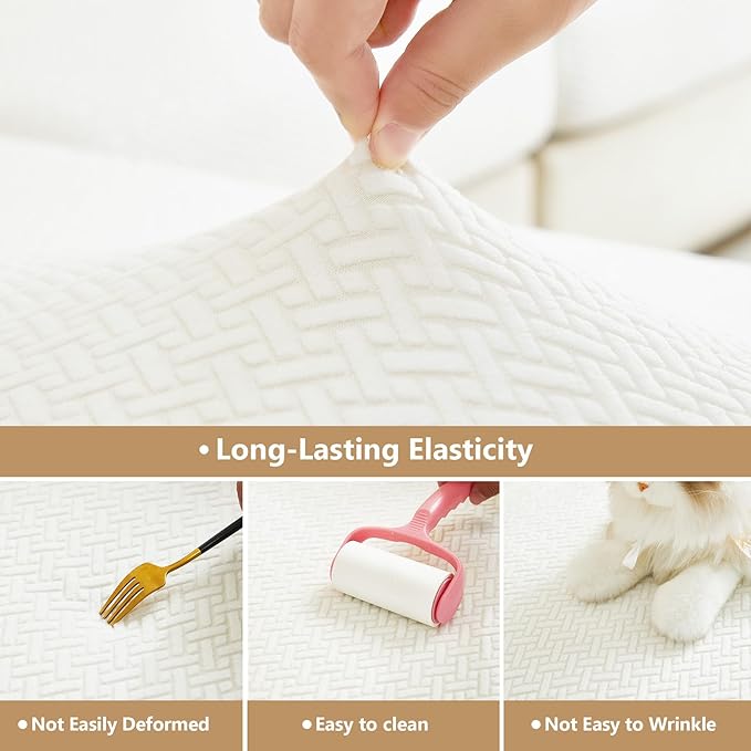 Couch Cushion Covers for Sofa Couch Covers Wear-Resistant Universal Sofa Cover Washable Stretch for Sectional Slipcovers (Texture-Cream White,Large Single Seat Cover)