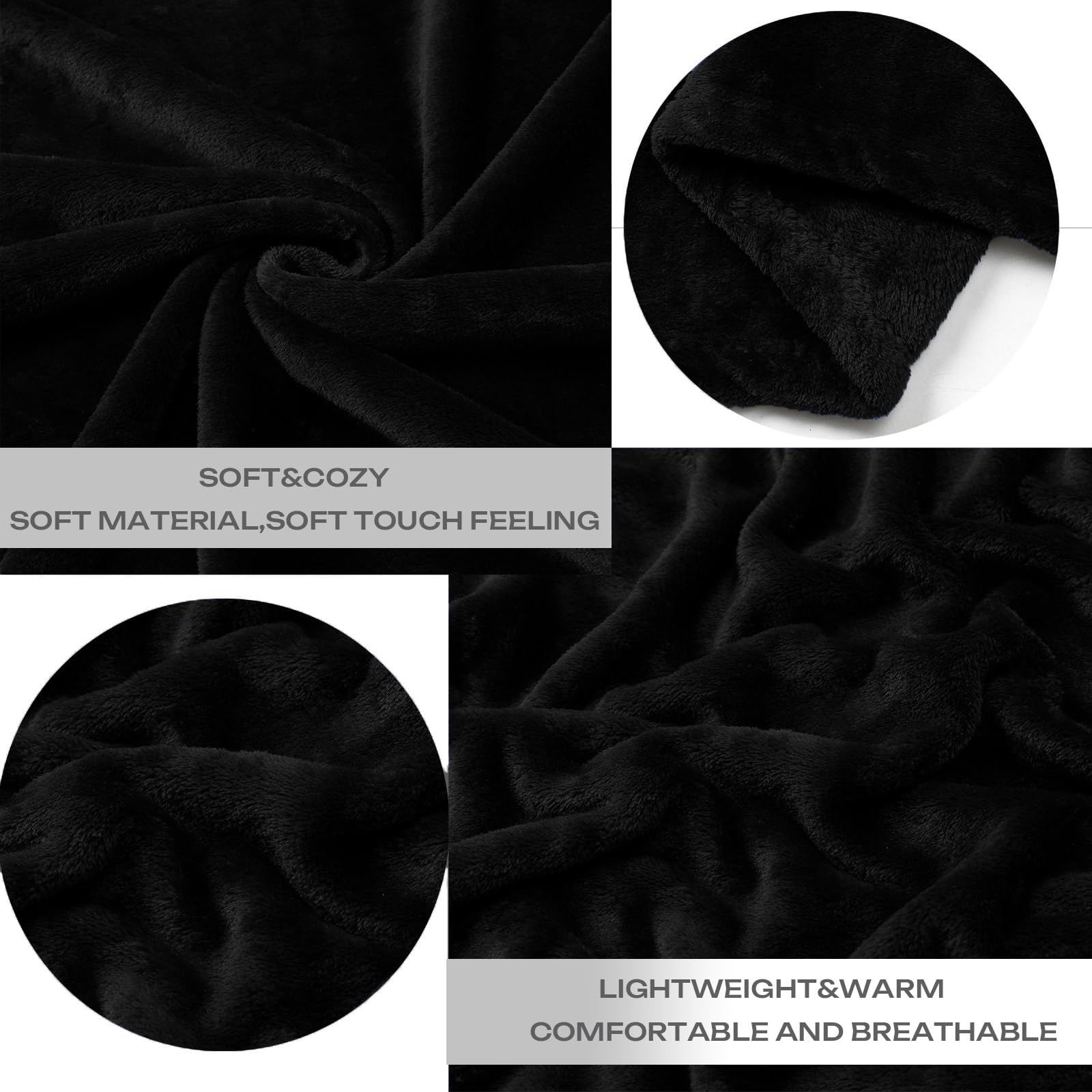 Black Fleece Plush Throw Blanket 90"x90"for Couch Sofa Fuzzy Cozy Flannel