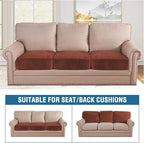 H.VERSAILTEX Velvet Stretch Couch Cushion Cover Plush Cushion Slipcover for Chair Loveseat Sofa Cushion Furniture Protector Seat Cushion Sofa Cover (3 Piece XL Sofa Cushion Covers, Rust)