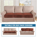 H.VERSAILTEX Velvet Stretch Couch Cushion Cover Plush Cushion Slipcover for Chair Loveseat Sofa Cushion Furniture Protector Seat Cushion Sofa Cover (3 Piece Sofa Cushion Covers, Rust)