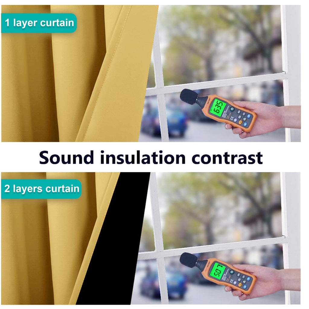 NICETOWN 100% Blackout Curtains with Black Liners, Solid Thermal Insulated Full Blackout 2-Layer Lined Drapes, Energy Efficiency Window Draperies for Bedroom (2 Panels, 46" W by 54" L, Bright Yellow)