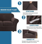 H.VERSAILTEX Real Velvet Plush 3 Piece Stretch Sofa Covers Couch Covers for 2 Cushion Couch Loveseat Covers Width Up to 72 Inch Feature Thick Soft Stay in Place (Medium Sofa, Brown)