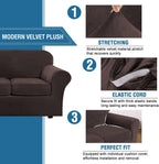H.VERSAILTEX Rich Velvet Stretch 2 Piece Cover Chair Slipcover Sofa Cover Furniture Protector Couch Soft with Elastic Bottom Chair Couch Cover with Arms Width Up to 49 Inch(Chair,Brown)