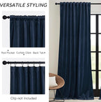 RYB HOME Navy Blue Velvet Curtains 72 inches with Hook Belt, Soft Fabric Room Darkening Thermal Insulated Luxurious Home Decor Curtains for Living Room Bedroom, W 52" x L 72", 2 Panels Set