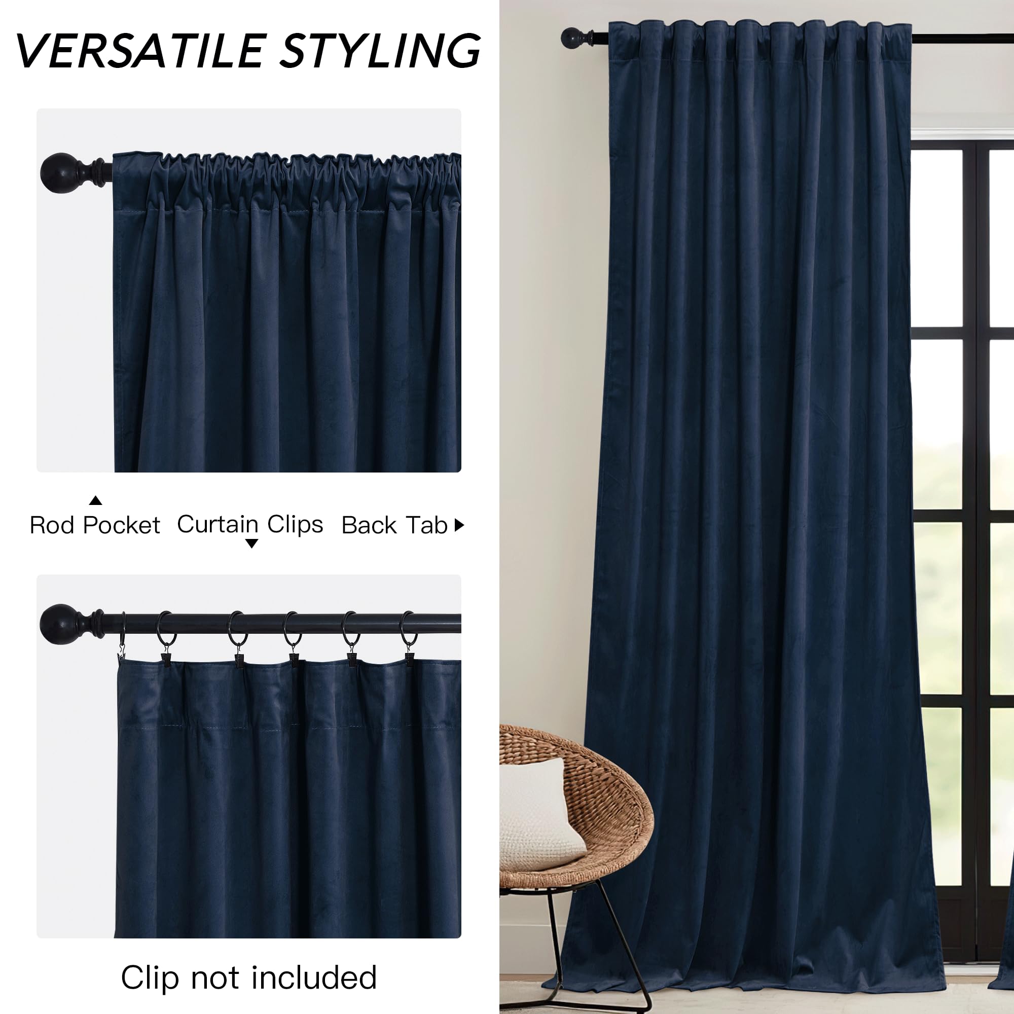 RYB HOME Velvet Curtains 102 inches Long, Extra Long High Ceiling Curtains