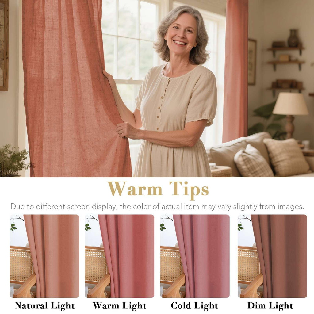 H.VERSAILTEX Linen Curtains Home Decorative Nickel Grommet Curtains Privacy Added Energy Saving Light Filtering Window Treatments Semi Sheer Draperies for Bedroom, Terracotta, 2 Panels, 52 x 84 - Inch